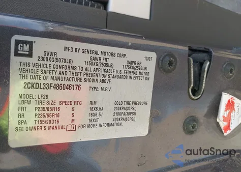 2008 Pontiac Torrent from USA, damaged, VIN 2CKDL33F486046176